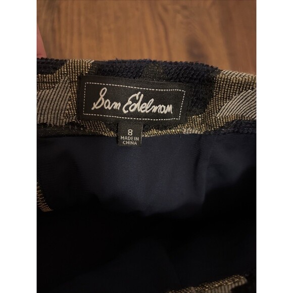 Sam Edelman Metallic Floral Jacquard Straight Pencil Mini Skirt 8 Navy Gold NWT - Picture 6 of 6